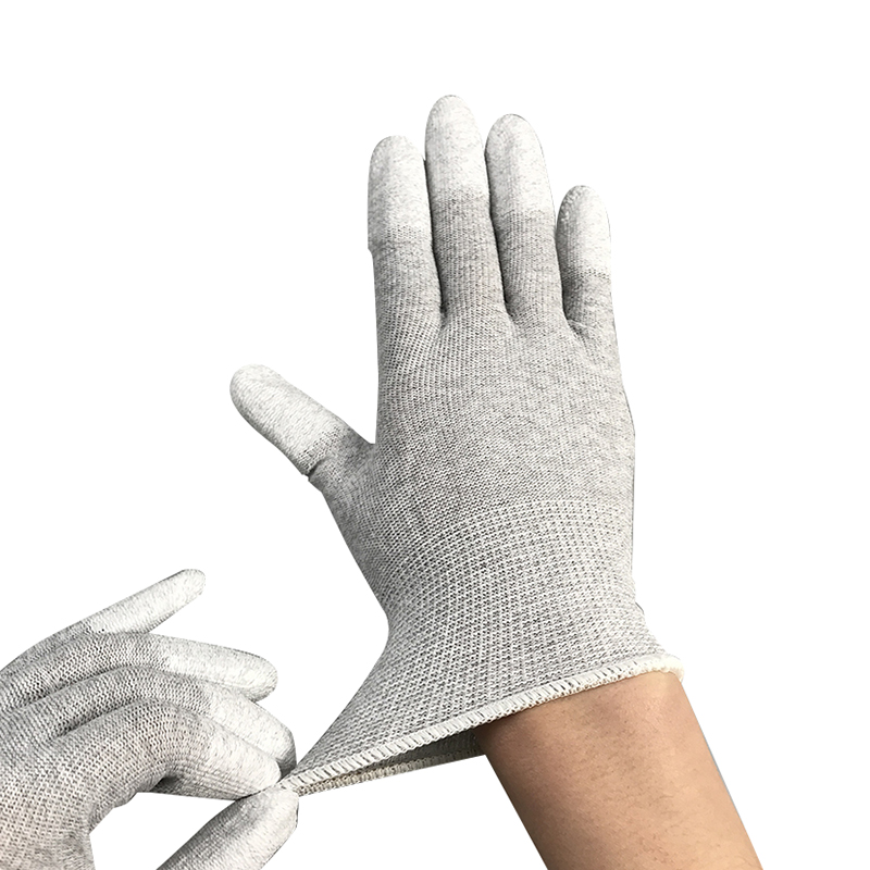 Luva revestida de dedo PU de fibra de fibra de carbono