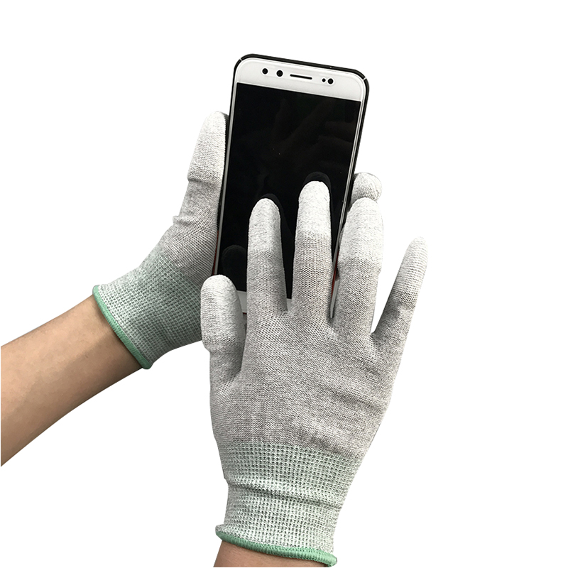 Luva revestida de dedo PU de fibra de fibra de carbono